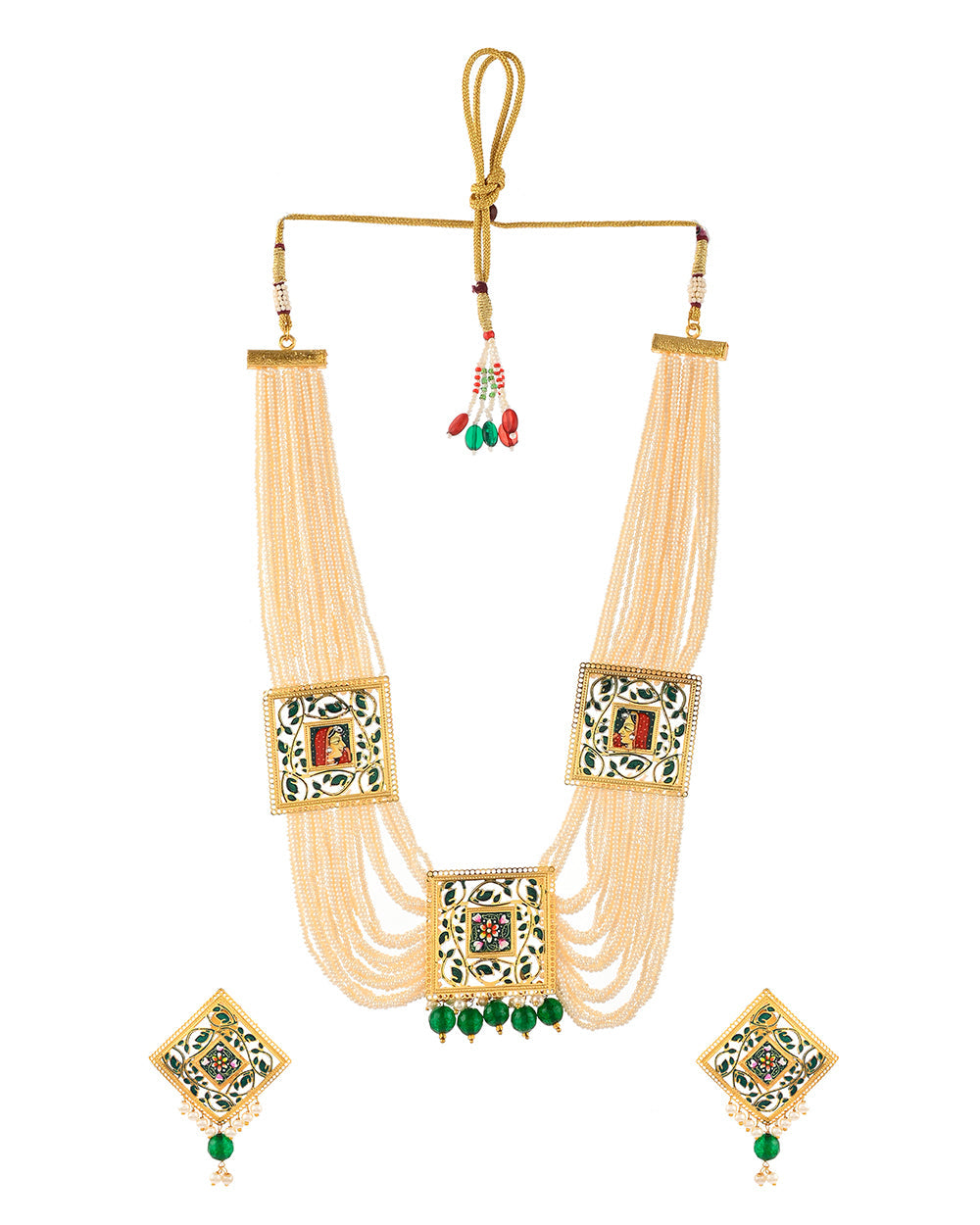 Women's Pearl Elegance Ethnic Queen Heavily Embellished Gold Plated Brass Jewellery Set - Voylla