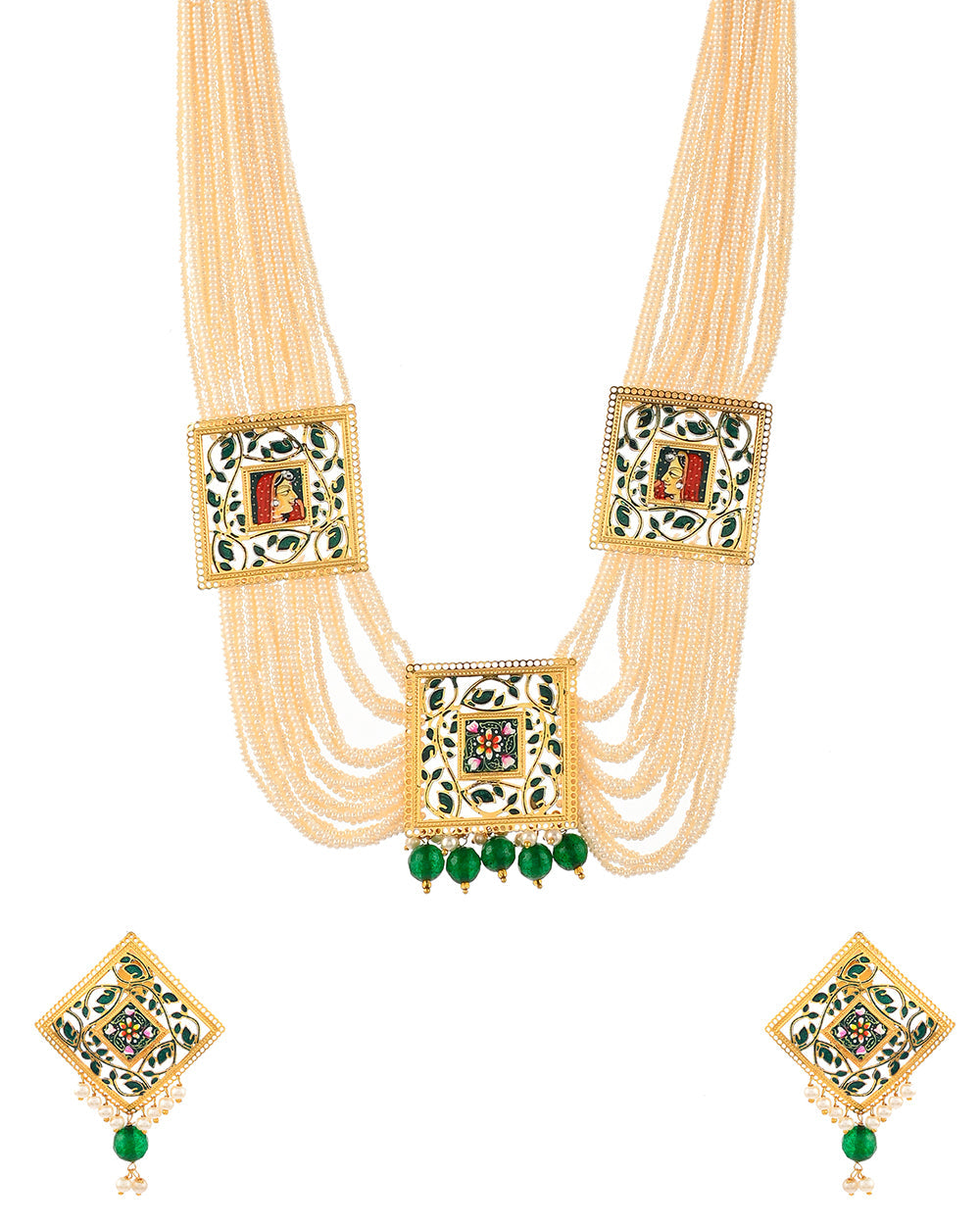 Women's Pearl Elegance Ethnic Queen Heavily Embellished Gold Plated Brass Jewellery Set - Voylla