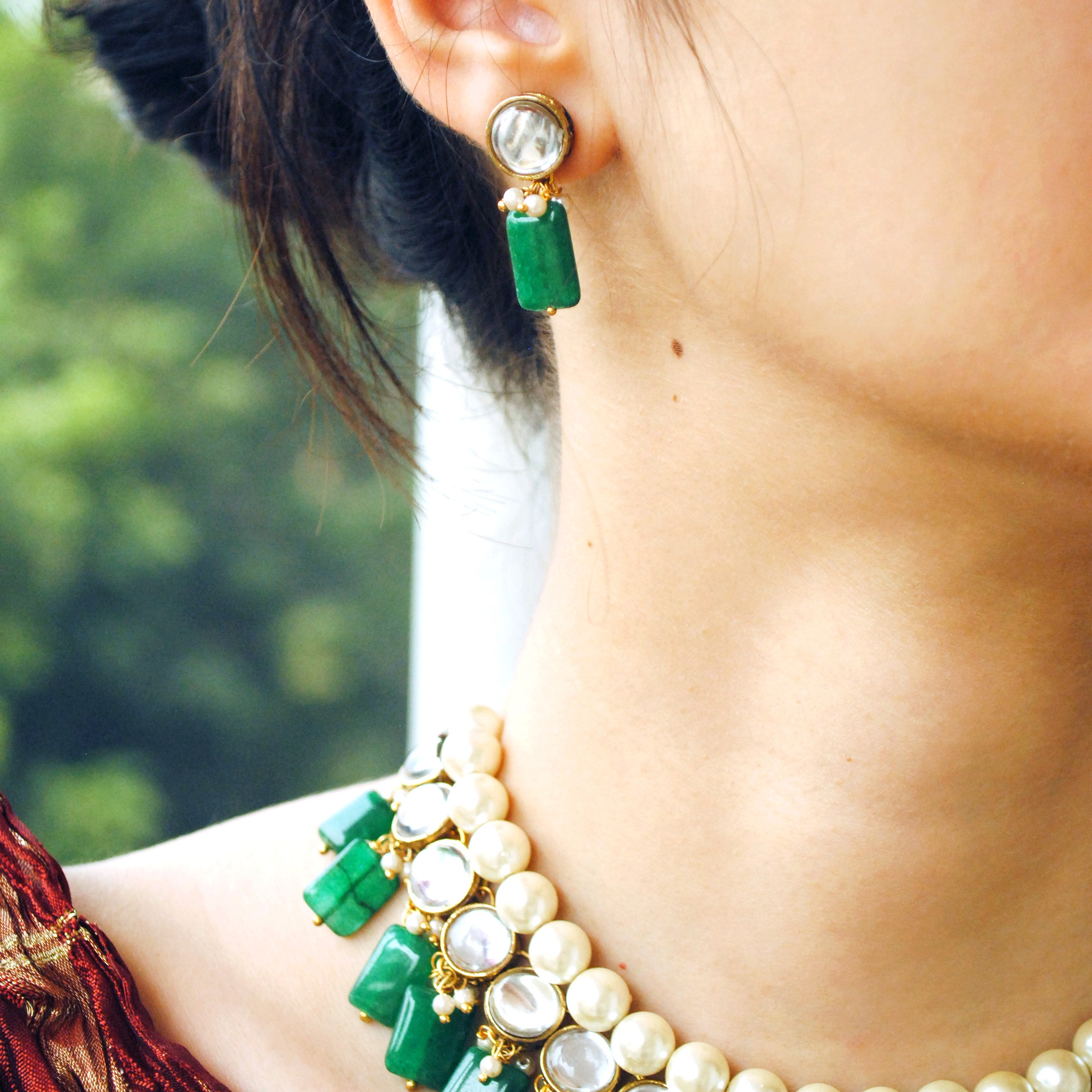 Women's Semi precious green stone and kundan necklace - BeAbhika