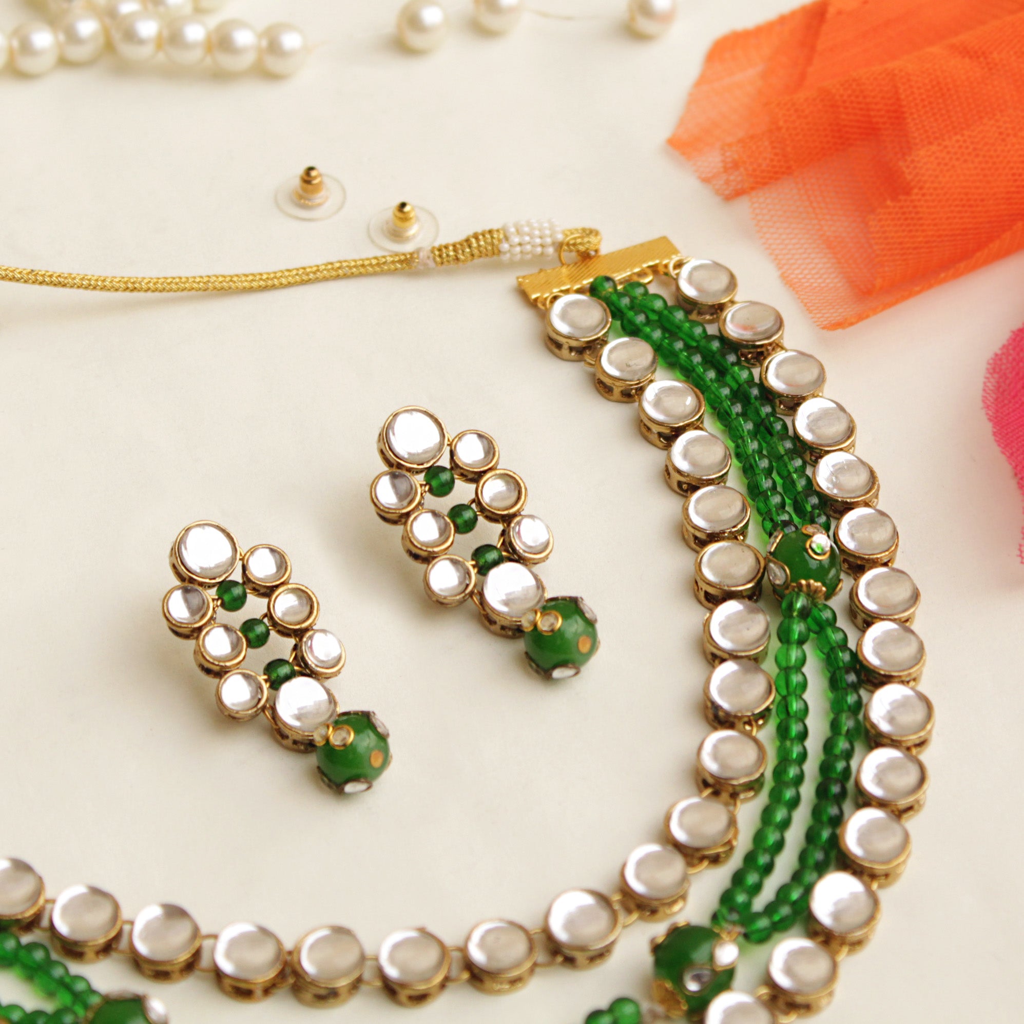 Women's Studded Beads Necklace Set  - BeAbhika