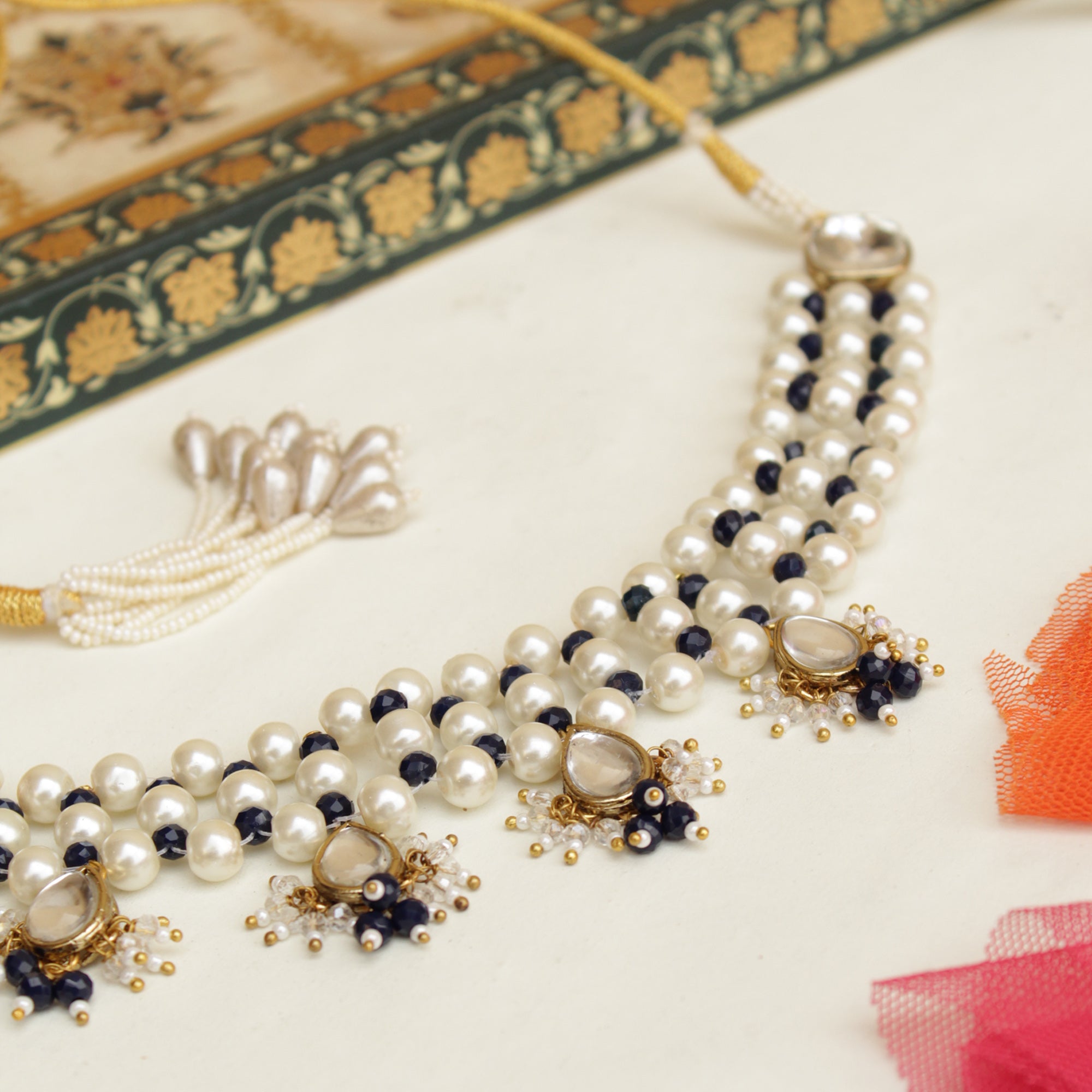 Women's Pearl & Dangling kundan necklace set  - BeAbhika