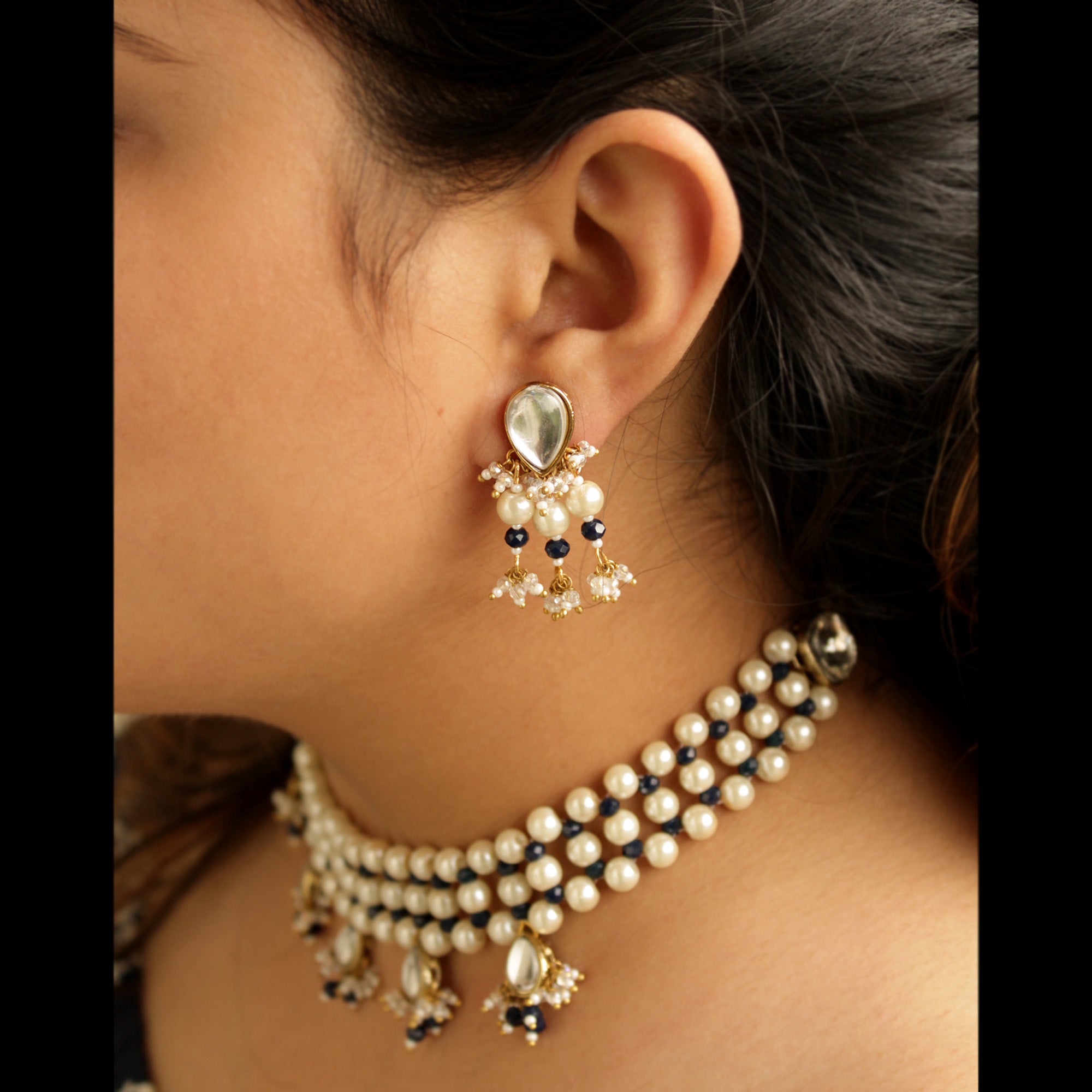 Women's Pearl & Dangling kundan necklace set  - BeAbhika