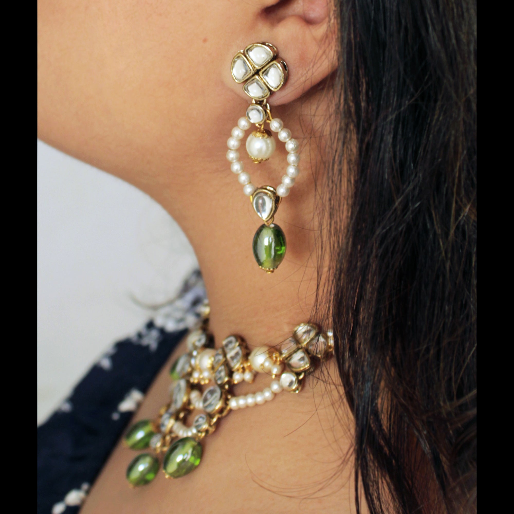 Women's Semi Precious Beads & Kundan Necklace set  - BeAbhika