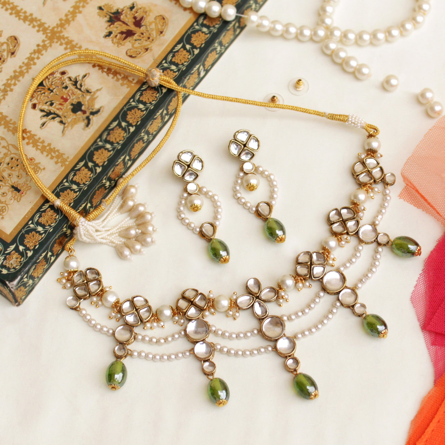Women's Semi Precious Beads & Kundan Necklace set  - BeAbhika