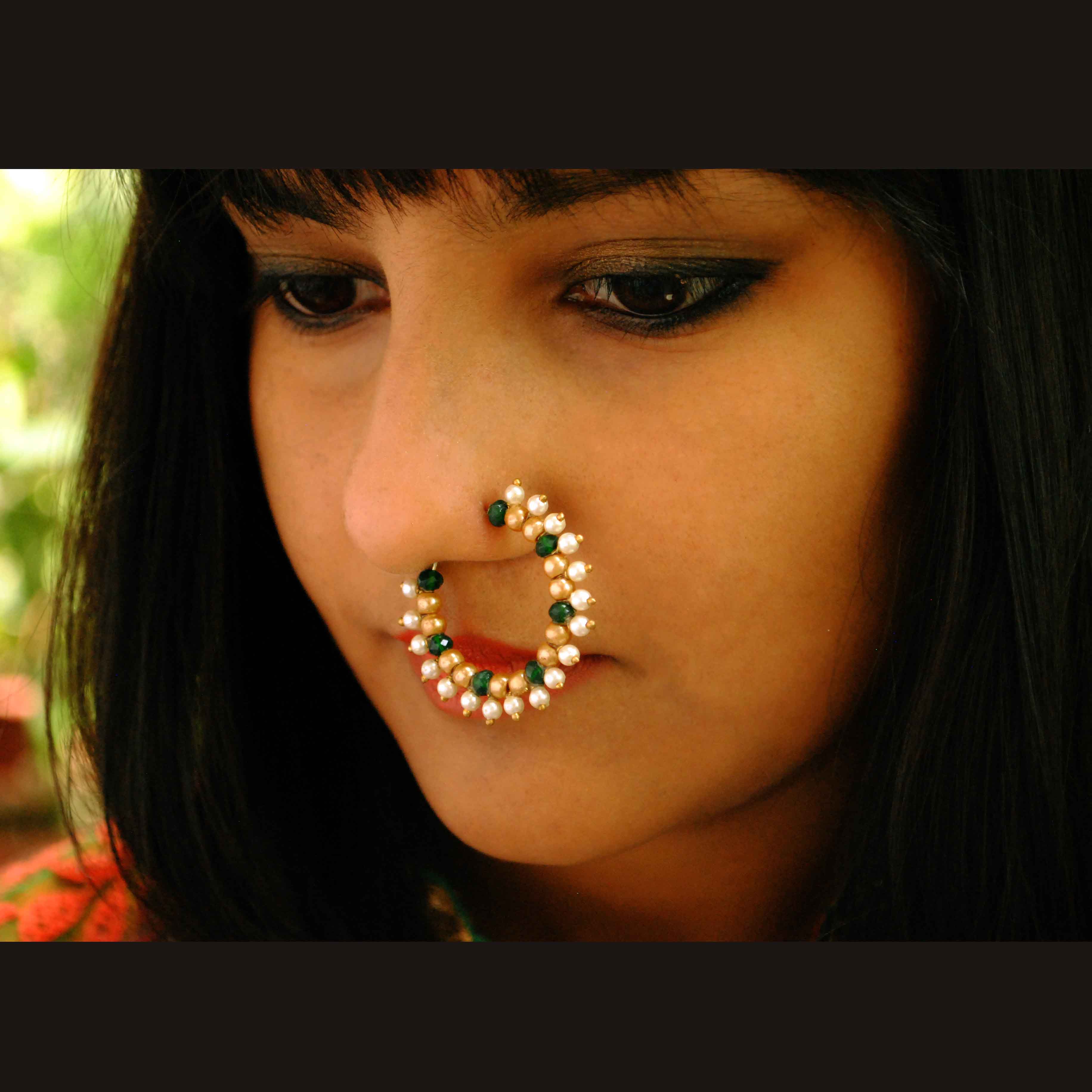 Gorgeous Green Pearl Nose Ring By BeAbhika