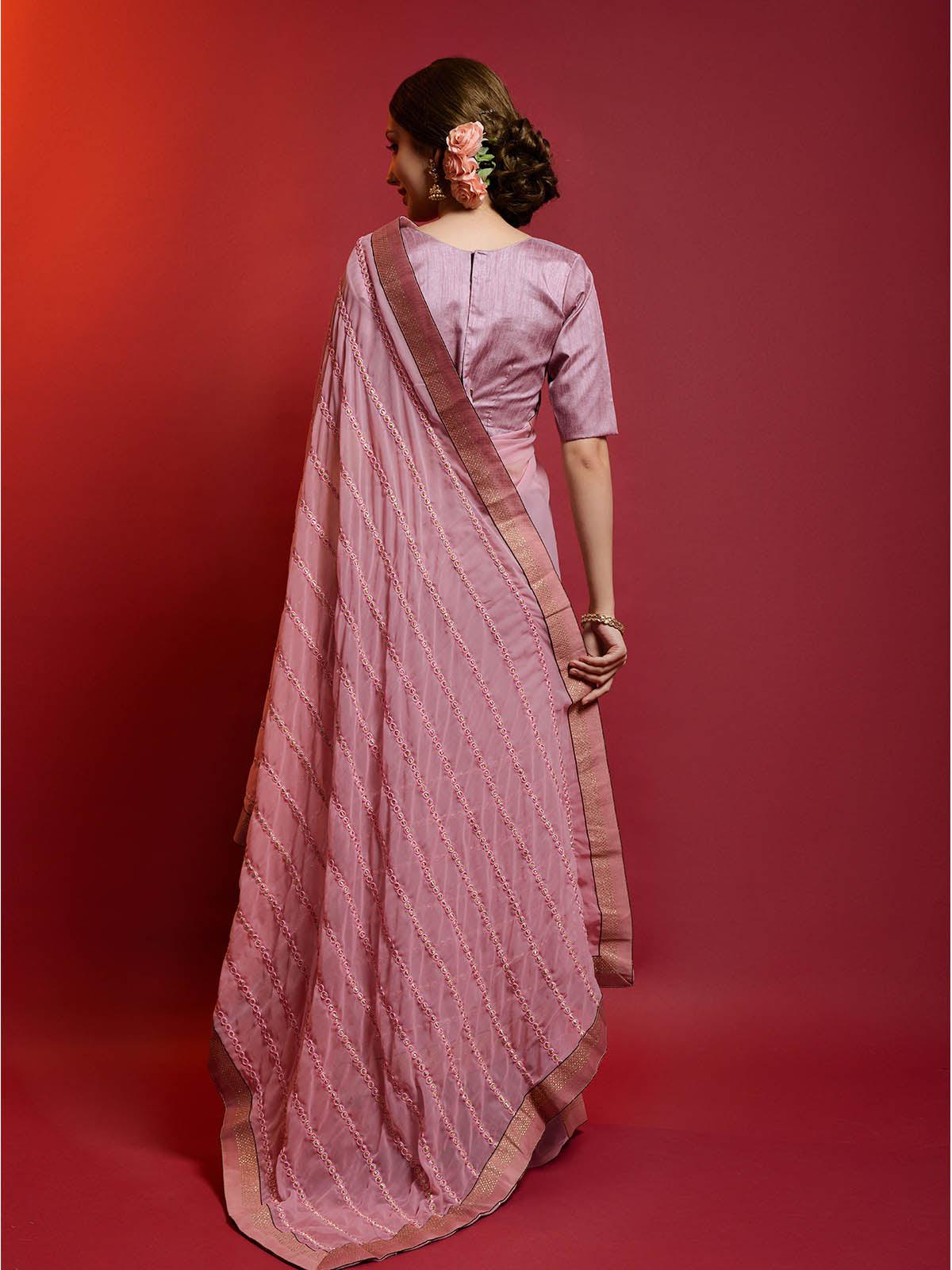 Women's Pink Georgette Saree With Blouse - Odette