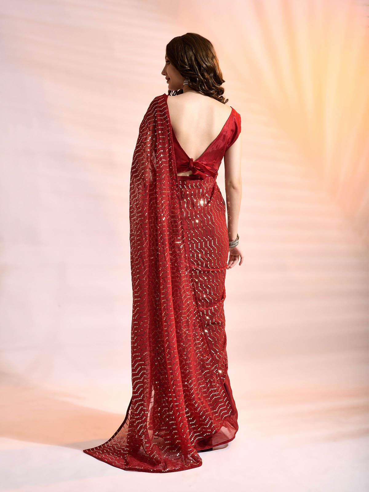 Women's Red Georgette Saree With Blouse - Odette