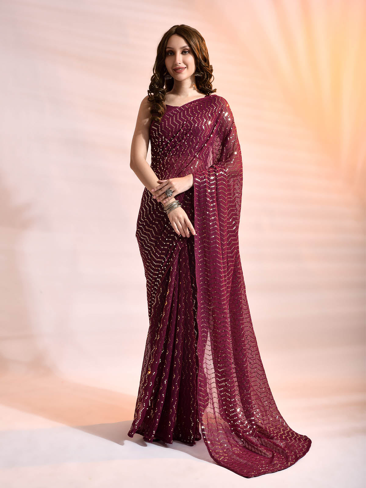 Women's Violet Georgette Saree With Blouse - Odette