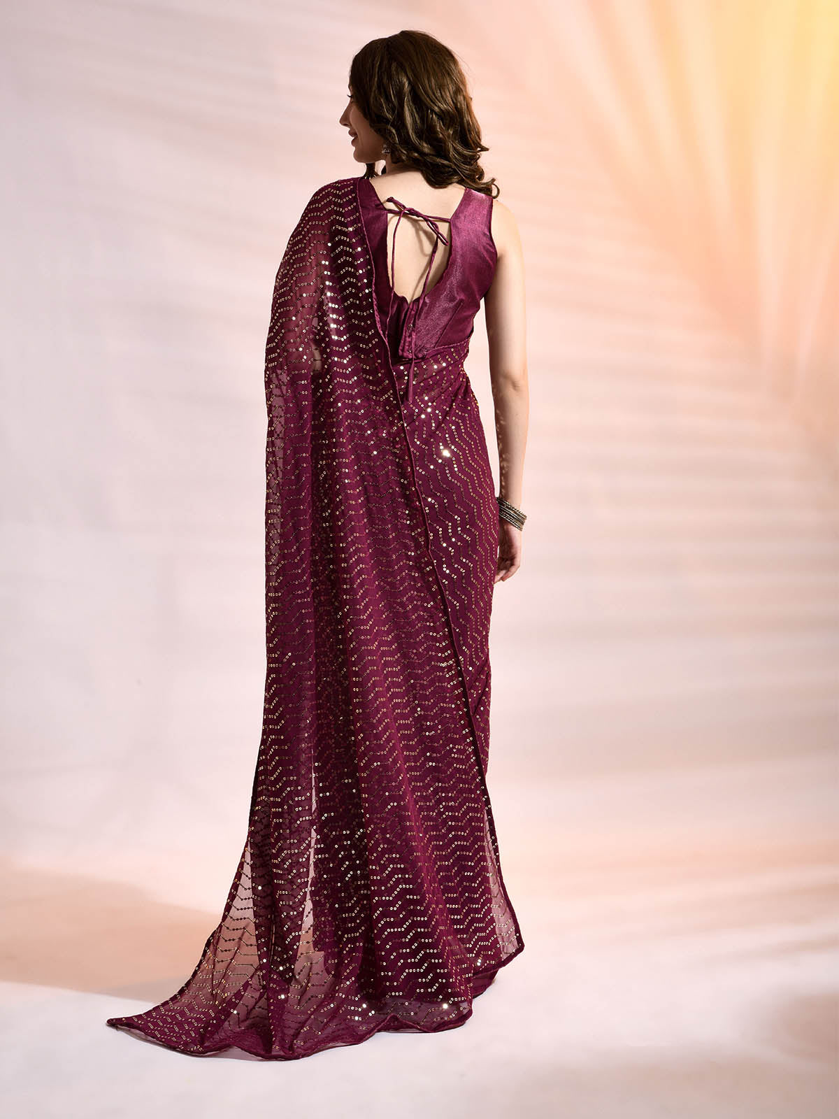 Women's Violet Georgette Saree With Blouse - Odette