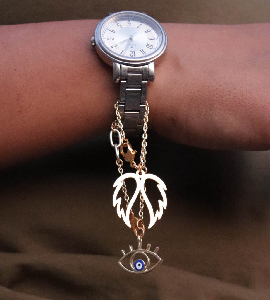 Evil Eye And Angel Wings Watch Charms Set Of 2