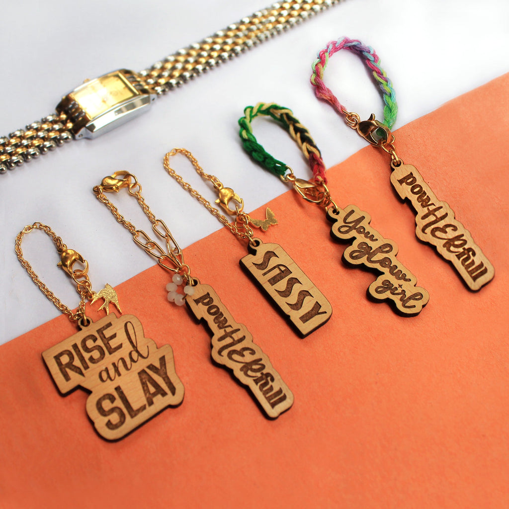 Wooden Engraved Set Of 4 Charms
