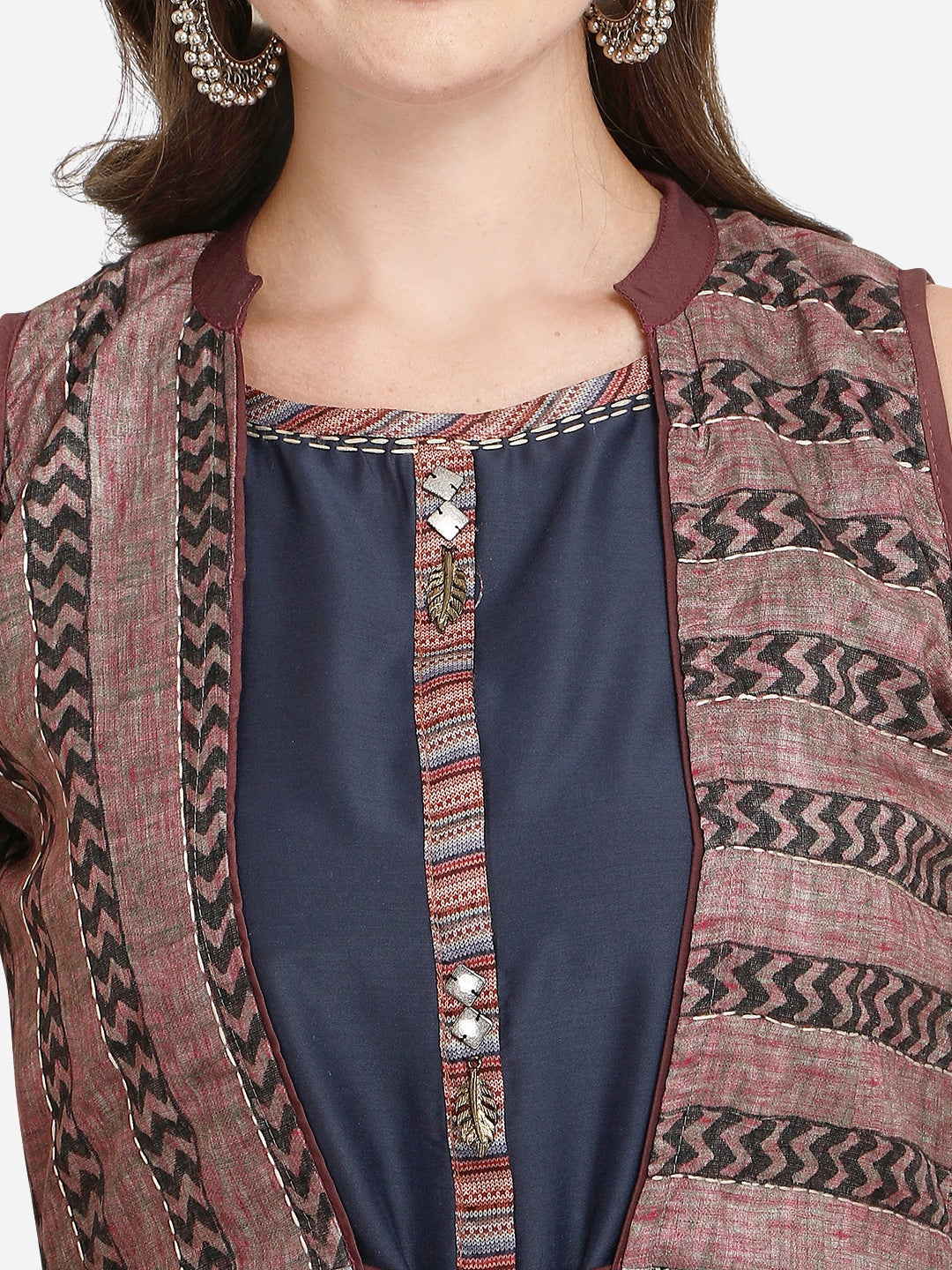 Women's  Short Top Palazzo And Jacket With Multi Color - Navyaa