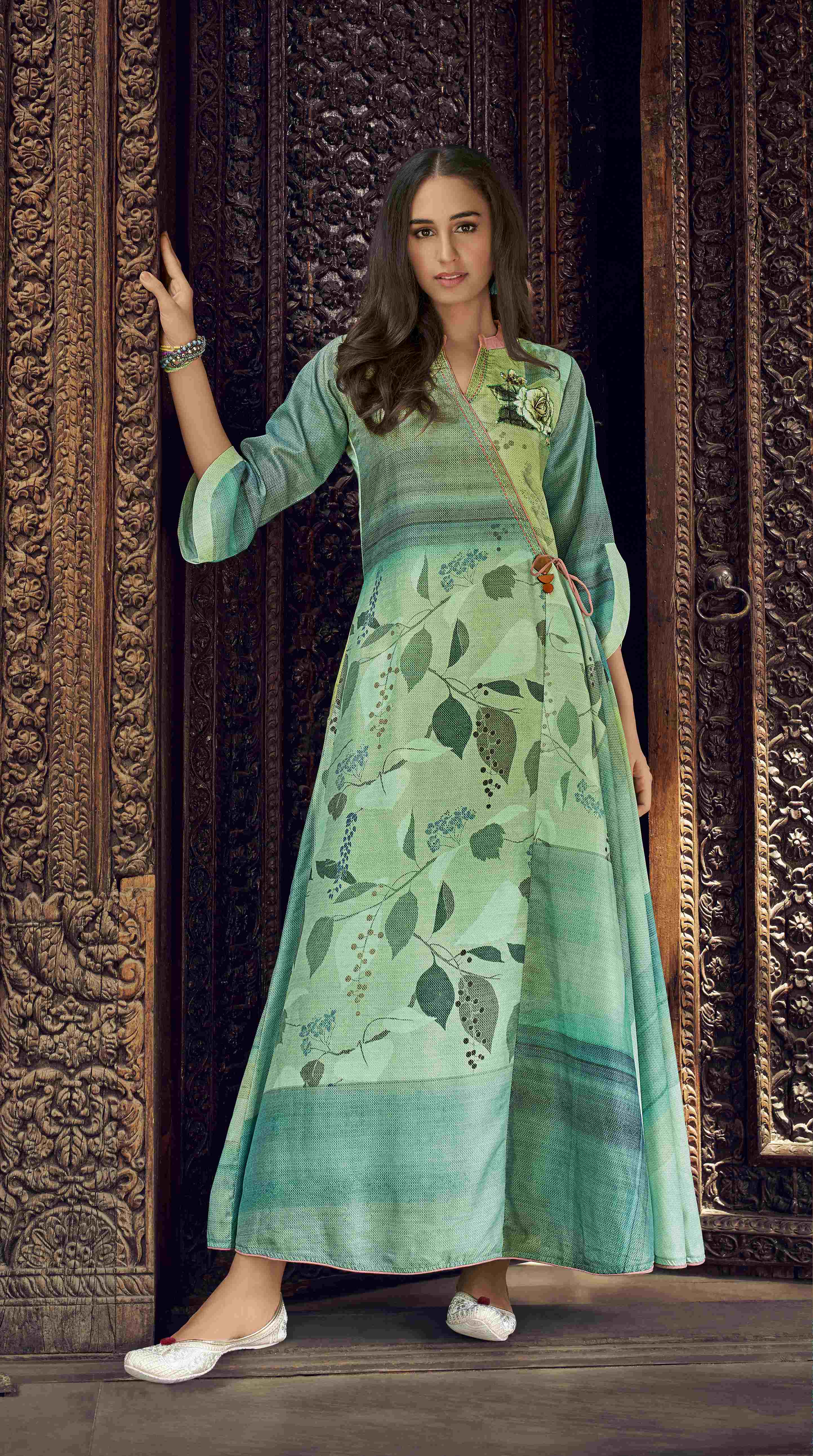 Women Green Anarkali Dress By Navyaa (1 Pc Set)