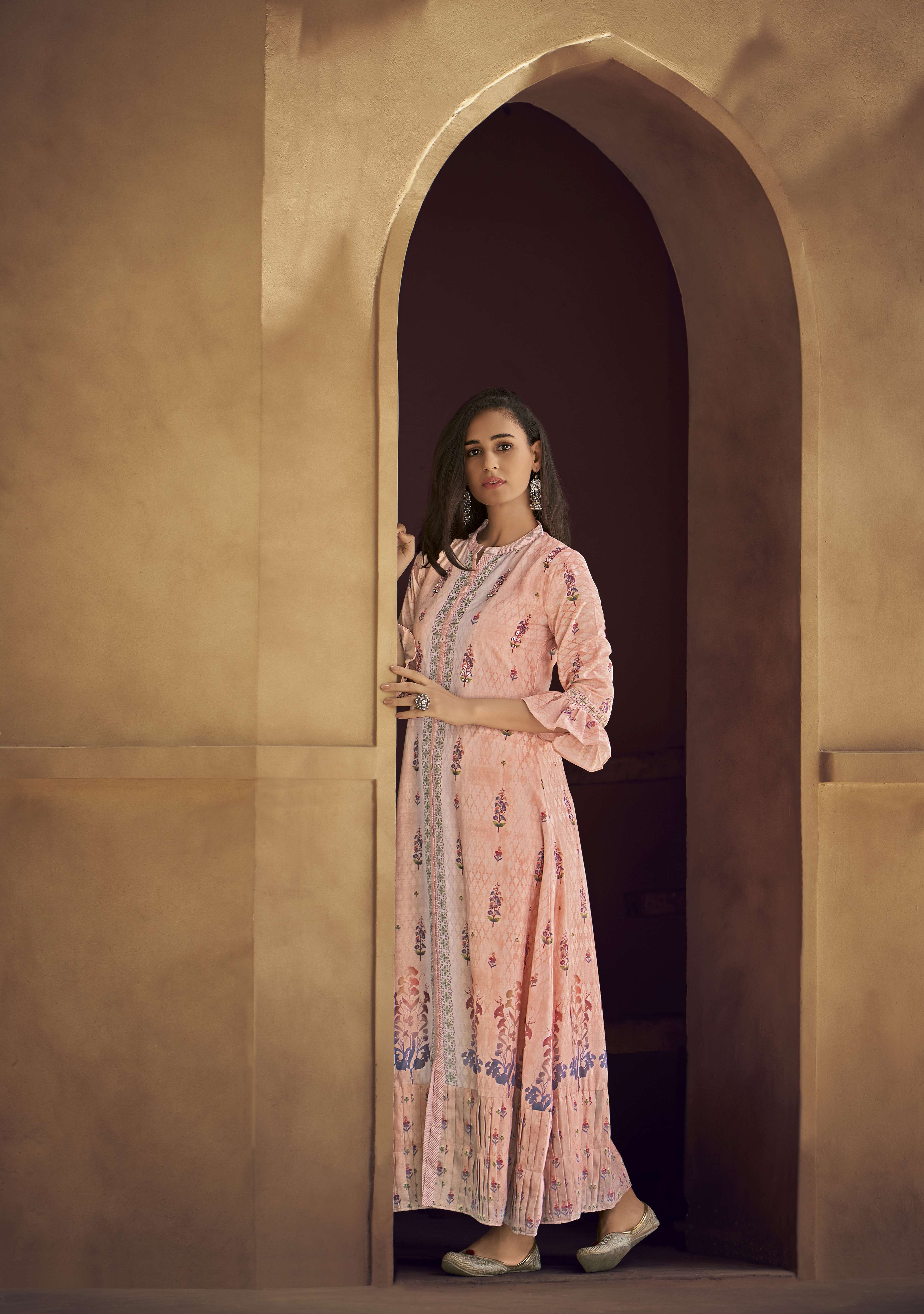 Women's  Peach Silk Blend Bollywood Kurta - Ad-2008 - Navyaa