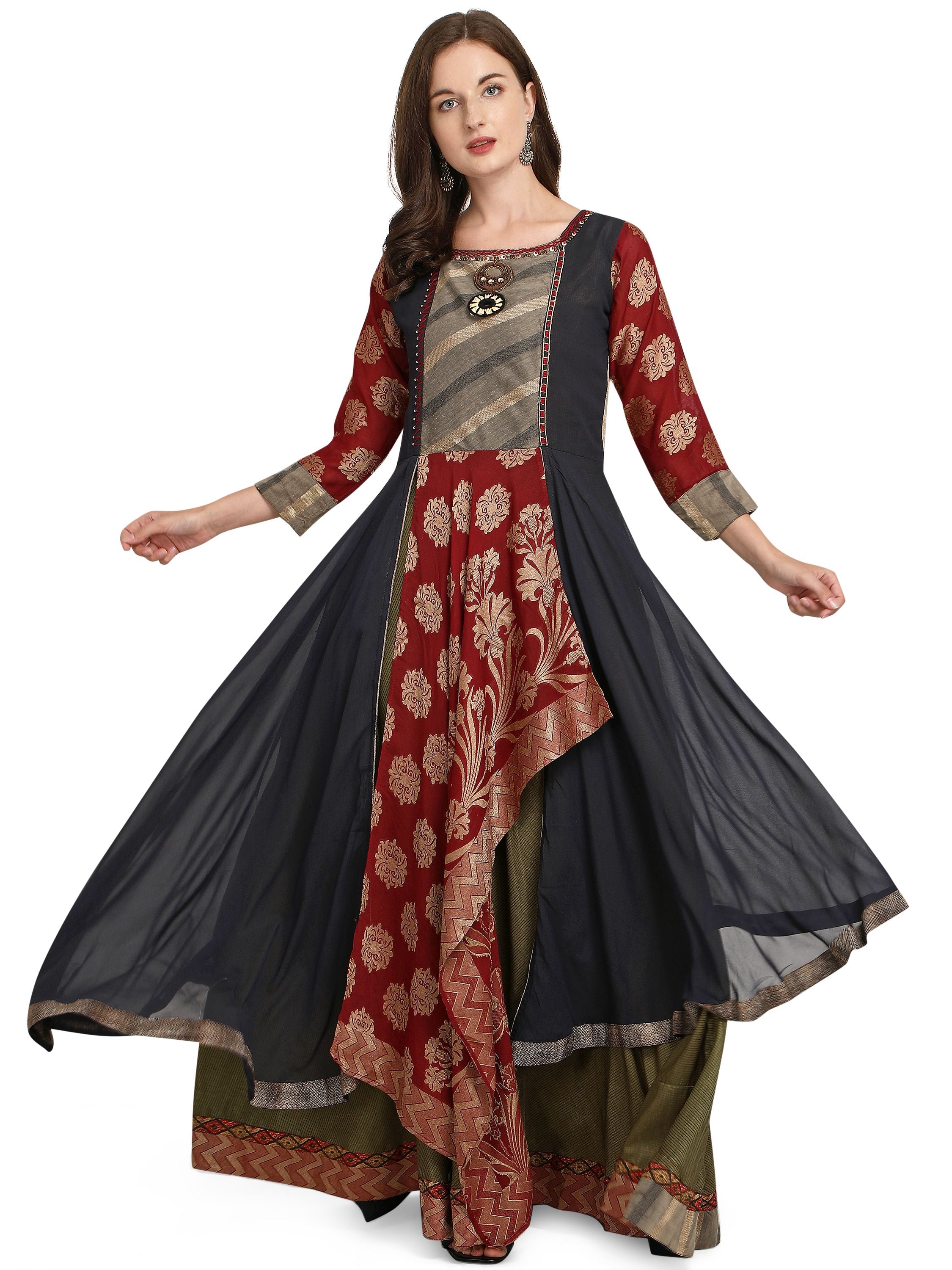 Women's  Multi Color Cotton Silk Printed Gown Ad-2057 - Navyaa