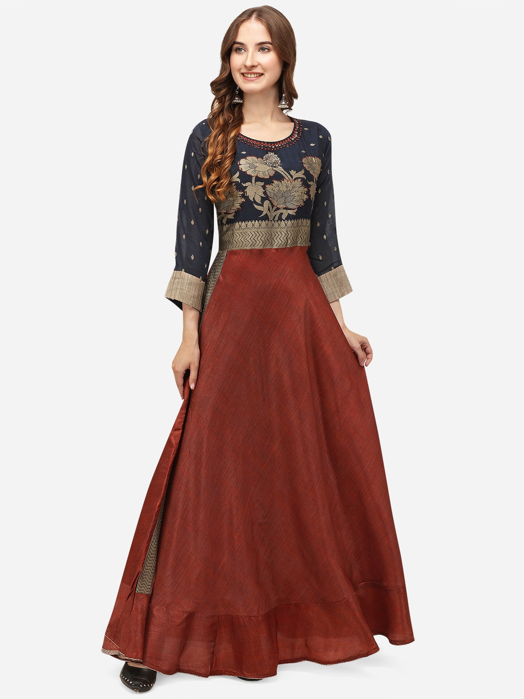 Women's  Multi Color Cotton Silk Printed Gown Ad-2058 - Navyaa