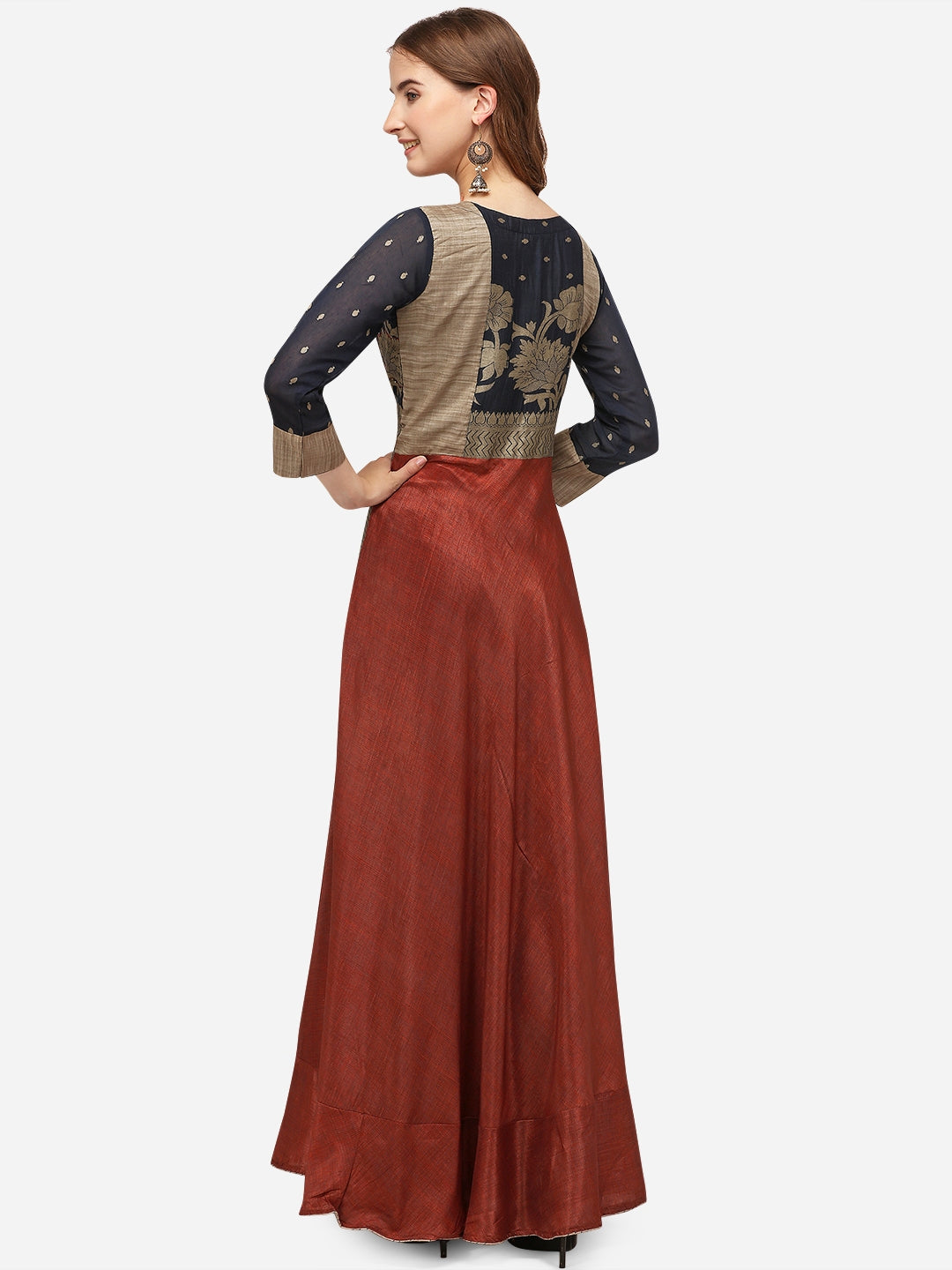 Women's  Multi Color Cotton Silk Printed Gown Ad-2058 - Navyaa