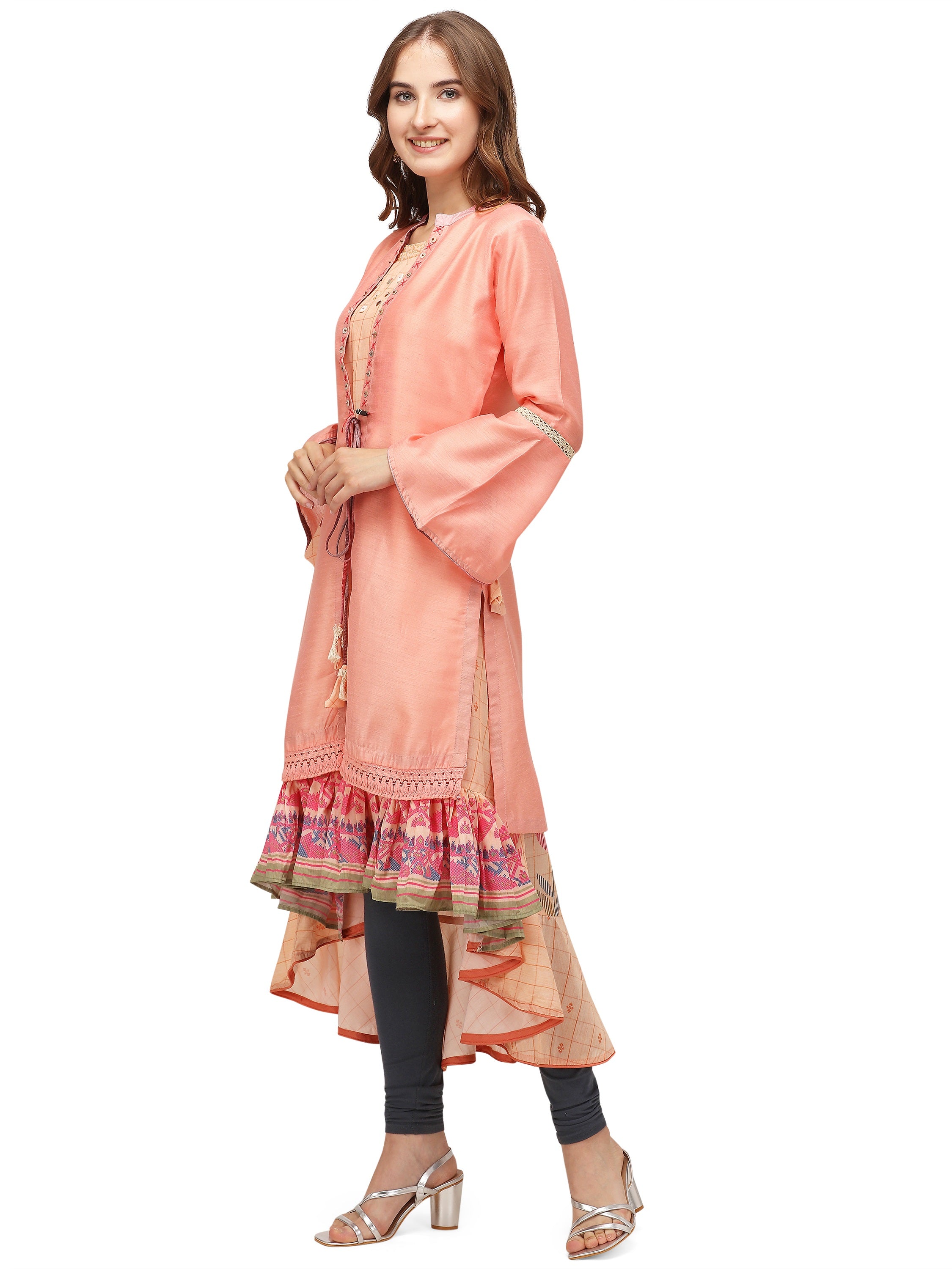 Women's Multi Cotton Silk Bollywood Gown And Jacket - Ad-3002 - Navyaa