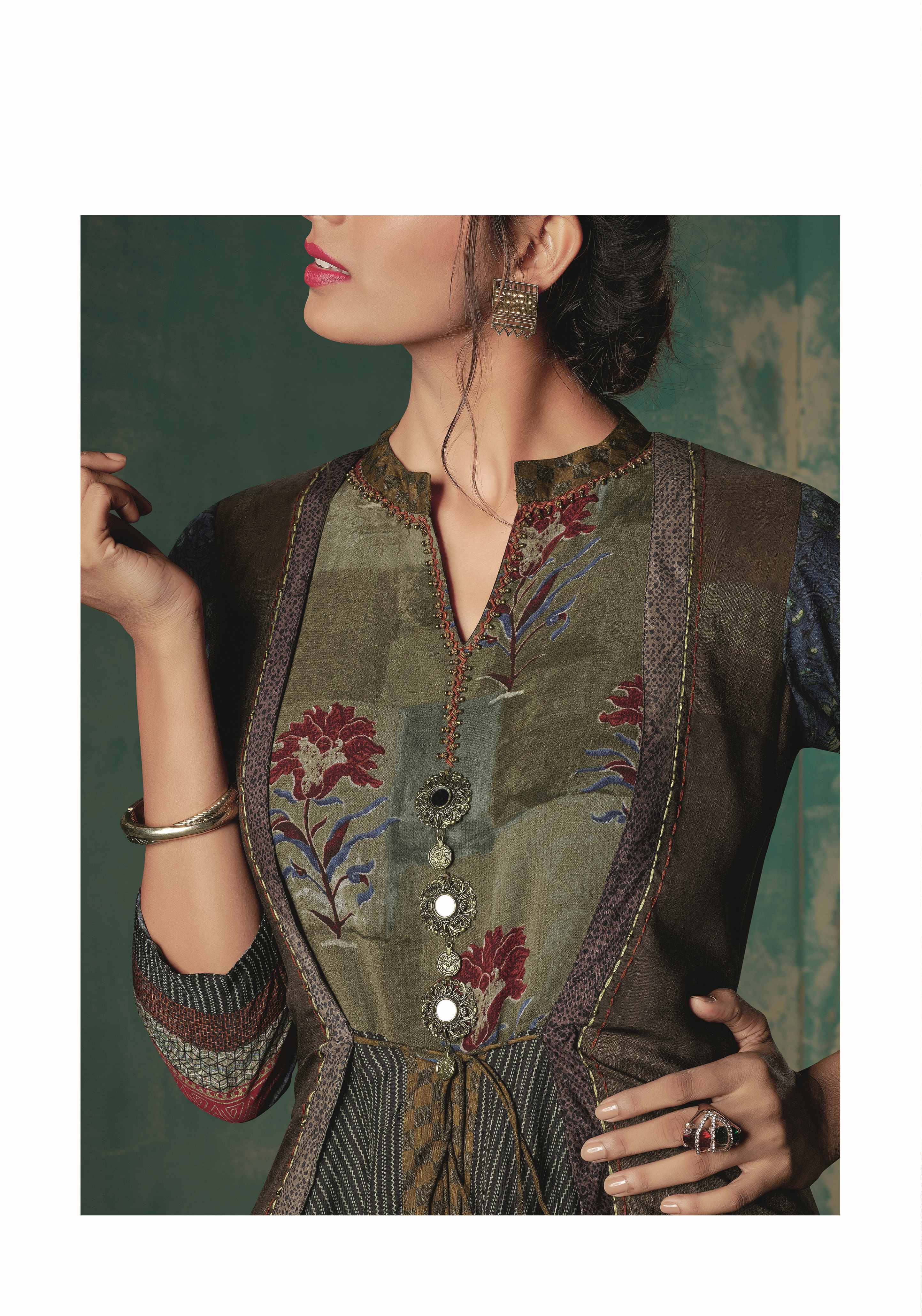 Women's Multi Color Blend Cotton Printed Gown And Jacket Ad-3004 - Navyaa