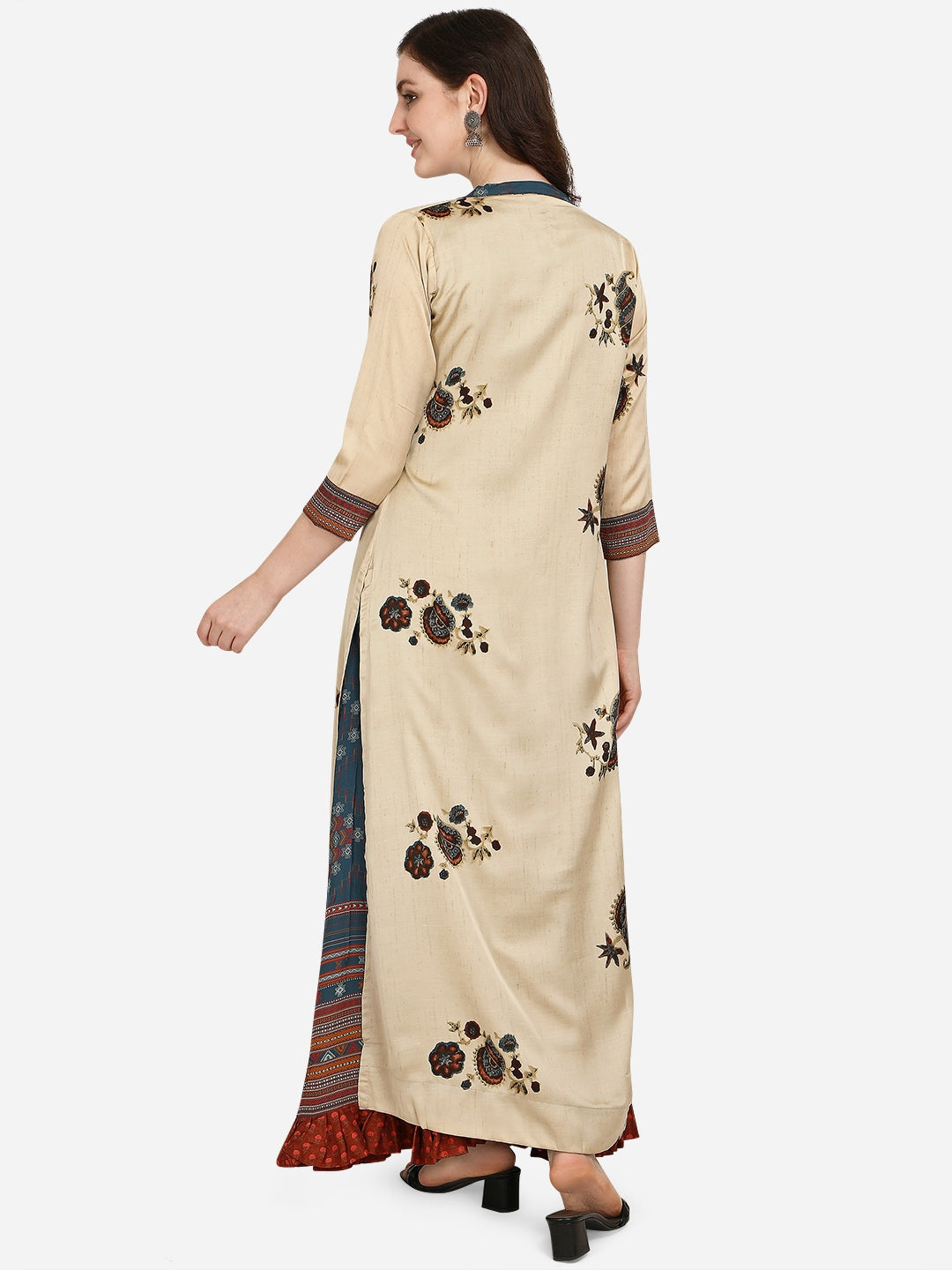 Women's Multi Color Blend Cotton Printed Gown And Jacket Ad-3006 - Navyaa