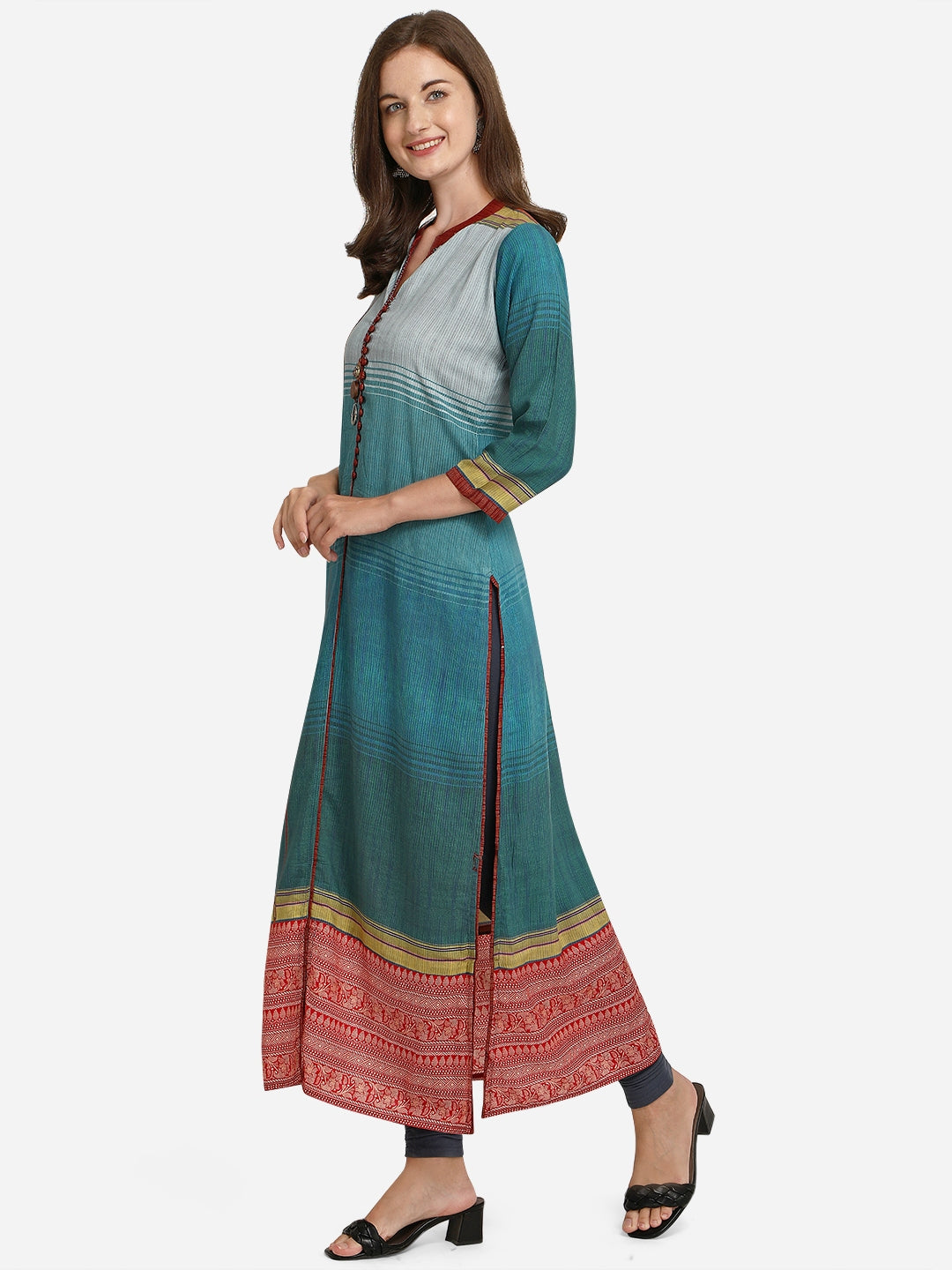 Women's Blue Cotton Silk Bollywood Exclusive Kurta - Ad-5035 - Navyaa
