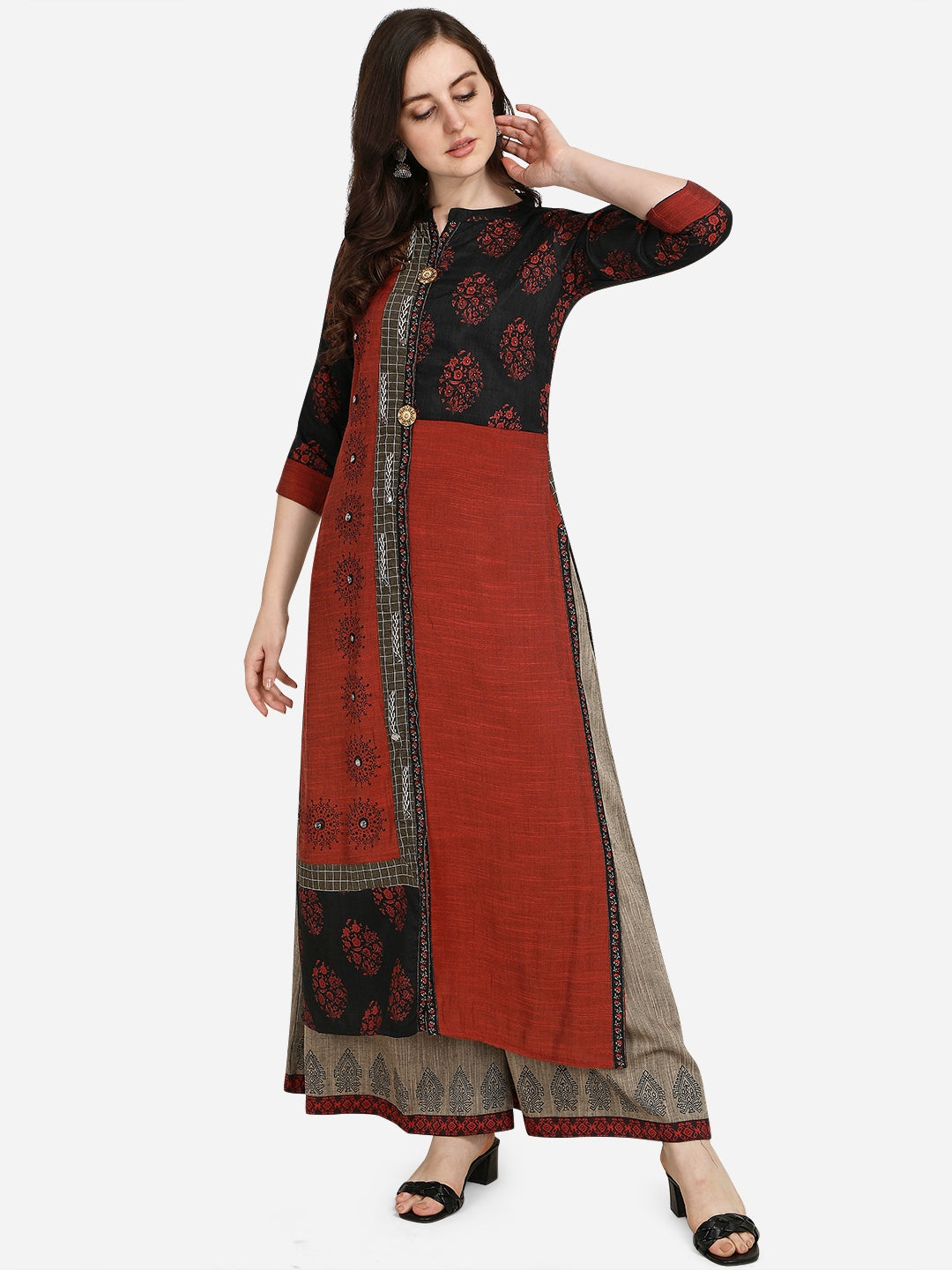 Women's Red Color Cotton Blend Bollywood Kurta  - Navyaa
