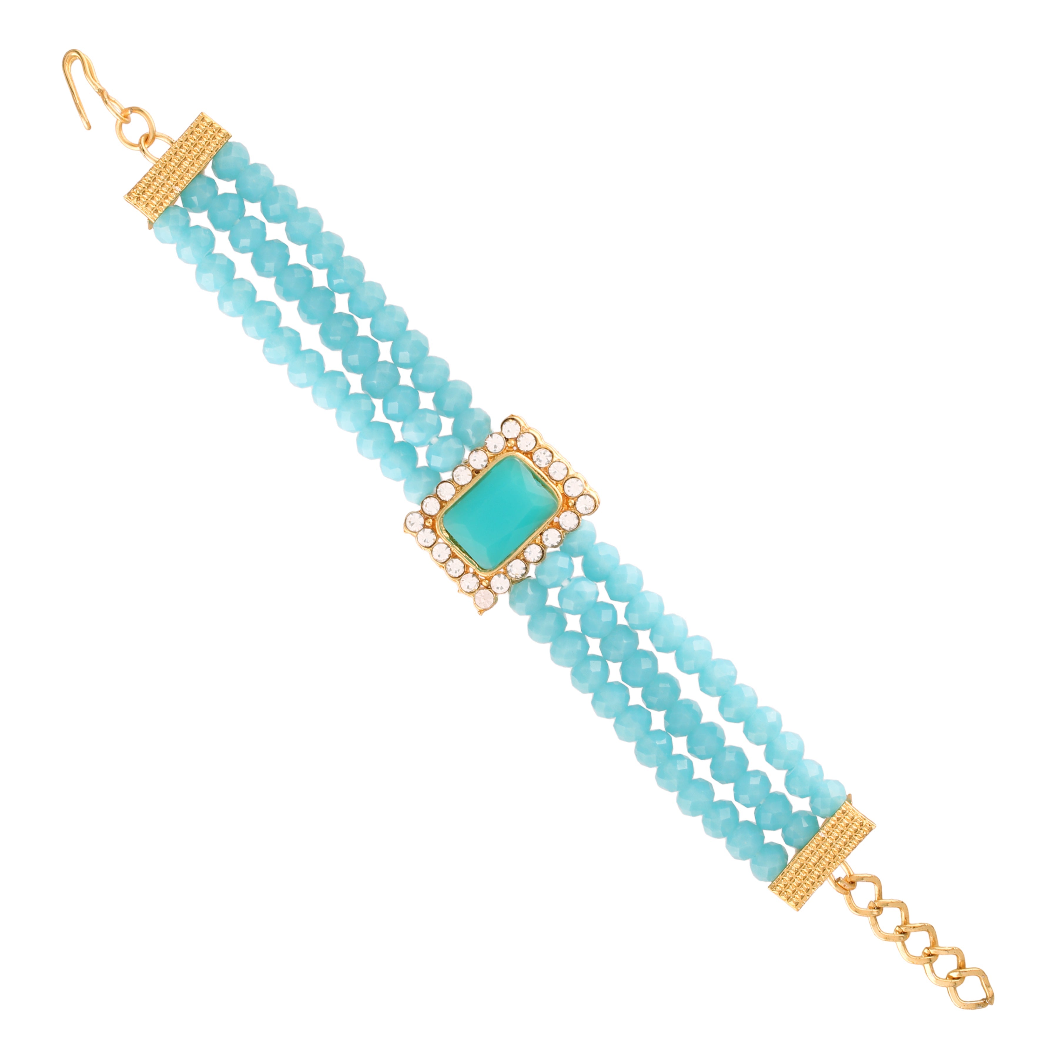 Women's 3 Layered Emerald Stone Beaded Pearl Bracelets - I Jewels