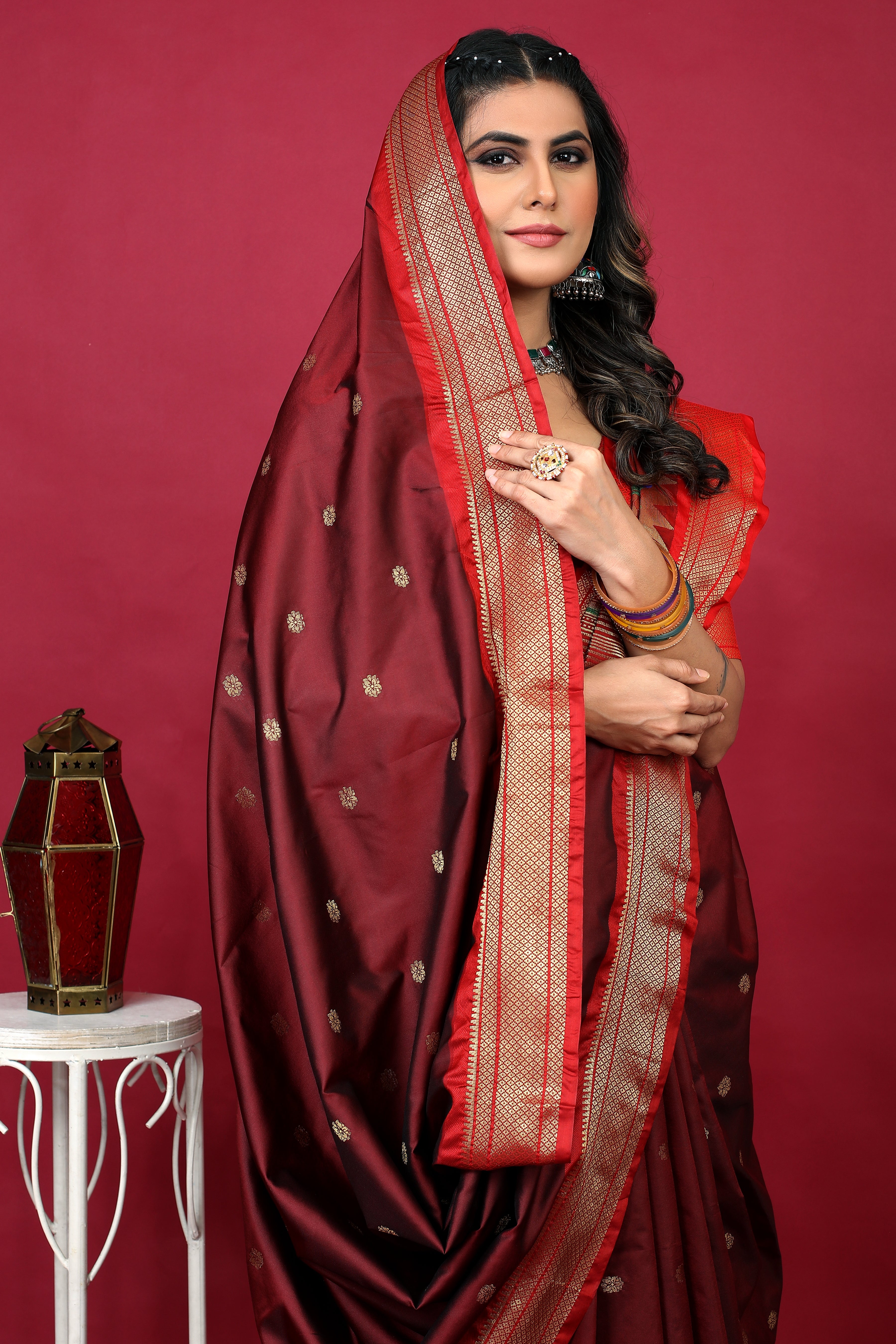 Maroon Colour Paithani with Silver Zari Border – Snusha