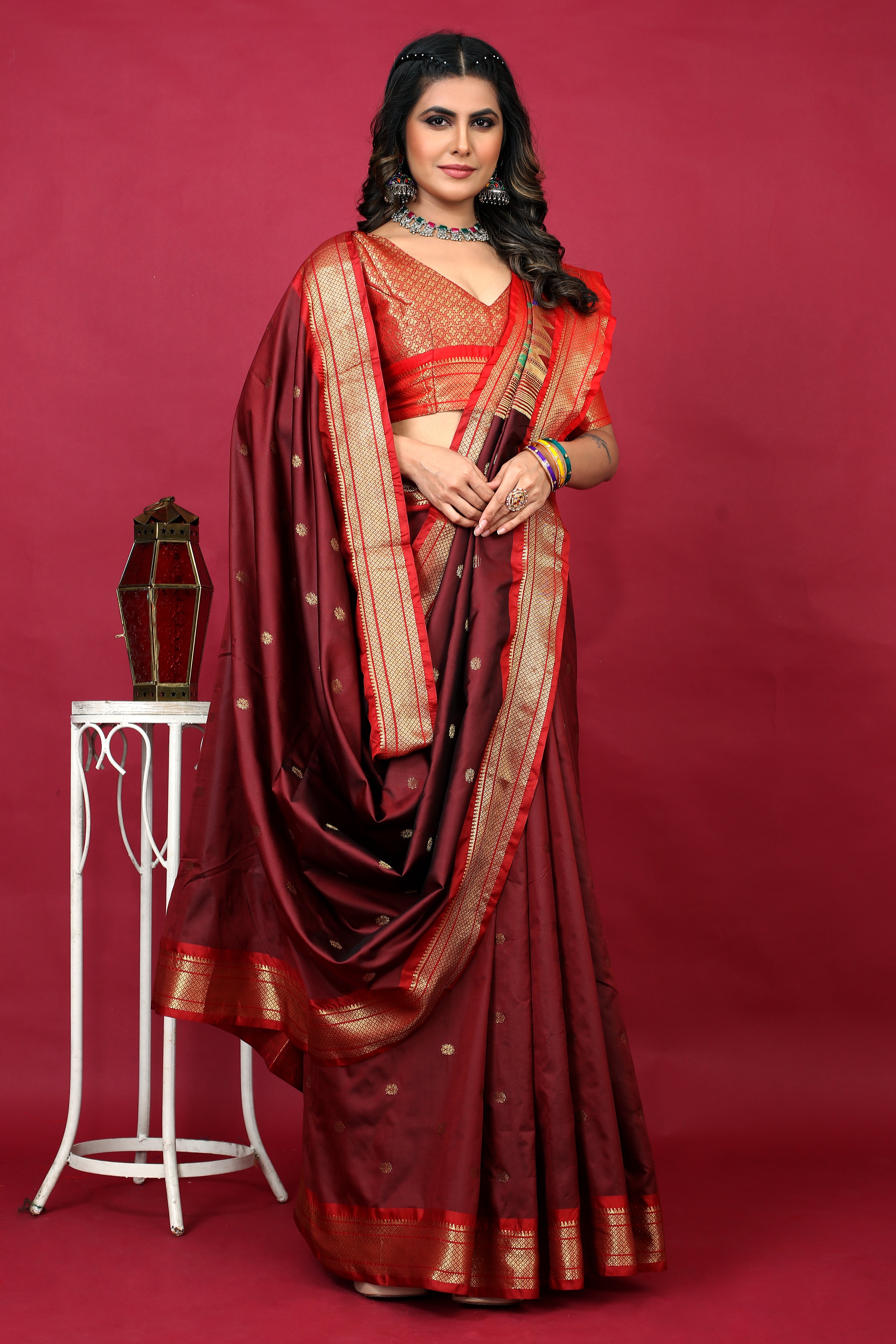 Buy SWIFFIN Designer Cotton Silk Paithani Maroon-Green Saree For  Women/Women Saree With Unstitched Blouse- PAITHANI-MAROON-GREEN Online at  Best Prices in India - JioMart.