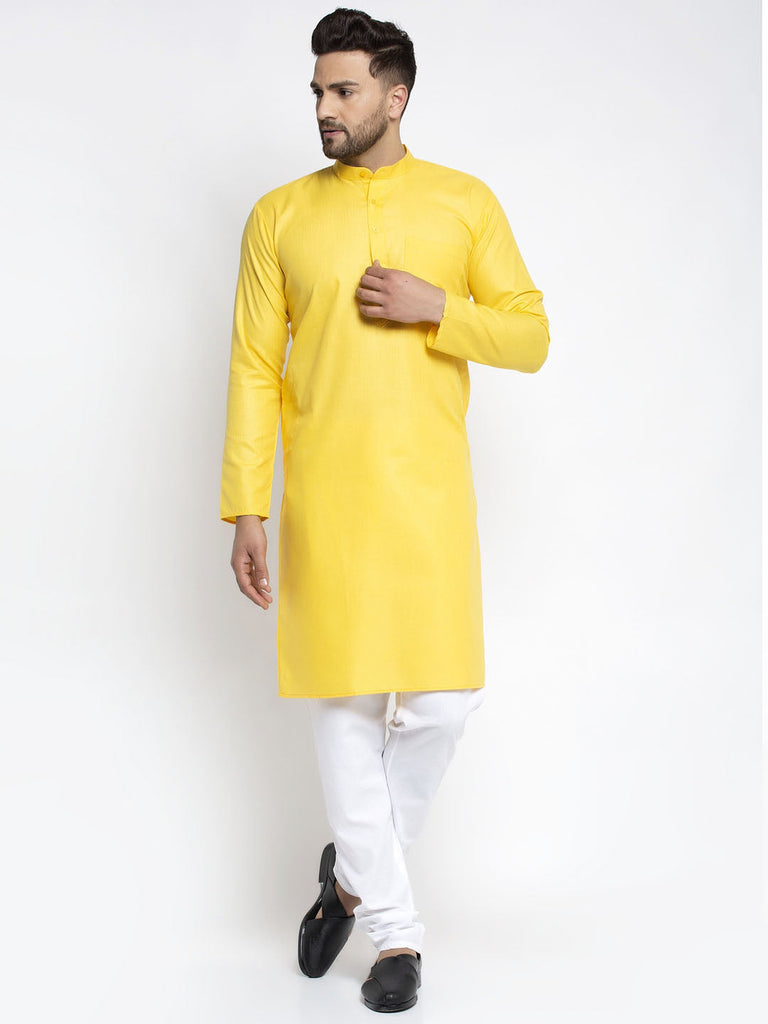 Men's Lemon Cotton Solid Kurta Only ( KO 611 Lemon )