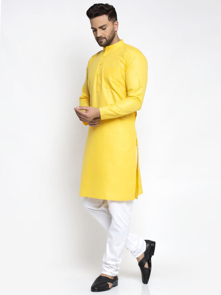 Men's Lemon Cotton Solid Kurta Only ( KO 611 Lemon )