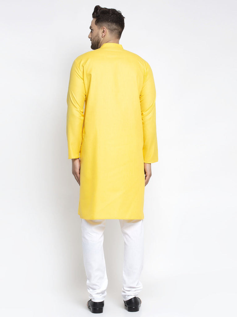 Men's Lemon Cotton Solid Kurta Only ( KO 611 Lemon )