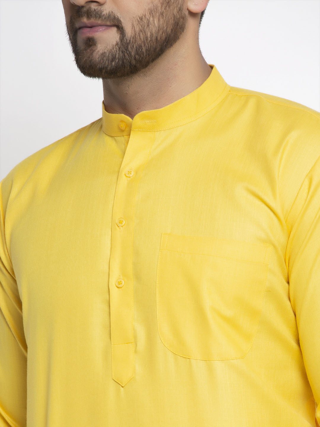 Men's Lemon Cotton Solid Kurta Payjama Sets ( JOKP 611 Lemon ) - Virat Fashions