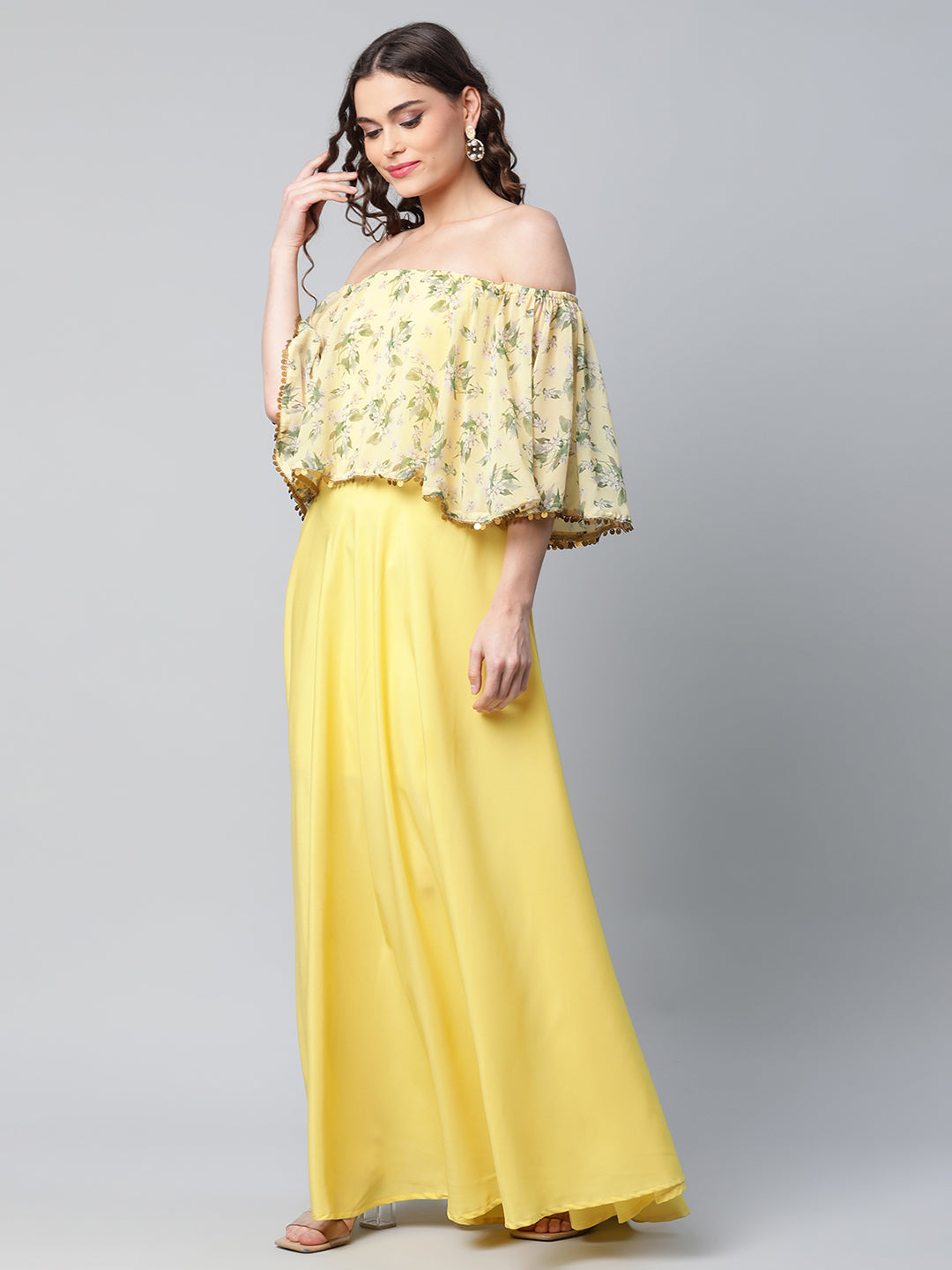 Women's Crepe Printed Yellow Dress - Ahalyaa