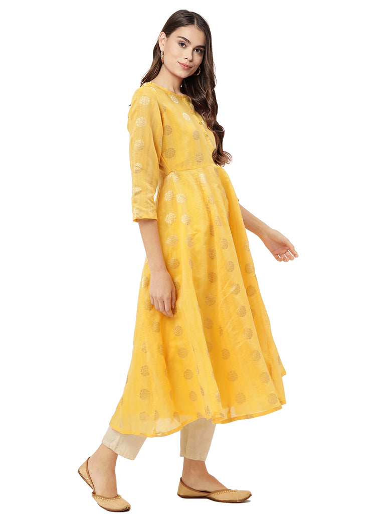 Women's Yellow Chanderi Jacquard Woven Dress