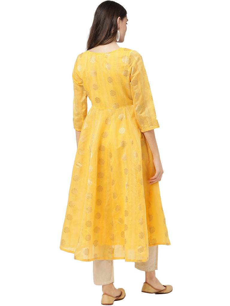 Women's Yellow Chanderi Jacquard Woven Dress