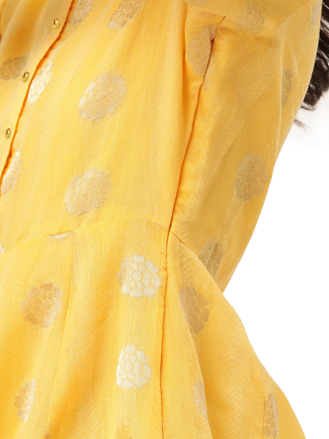 Women's Yellow Chanderi Jacquard Woven Dress - Ahalyaa