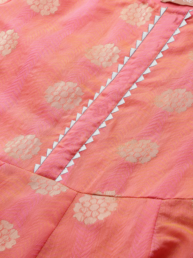 Women's Peach Chanderi Jacquard Woven Dress