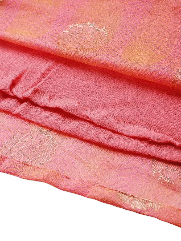Women's Peach Chanderi Jacquard Woven Dress