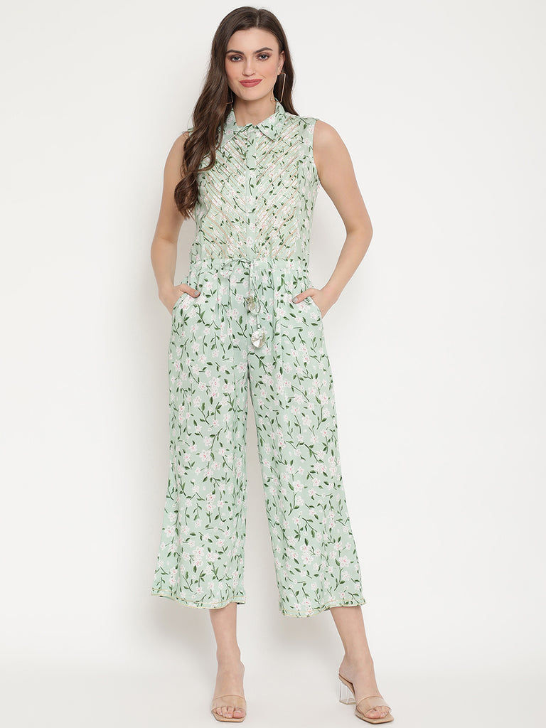 Women's Mint Rayon Printed Jumpsuit