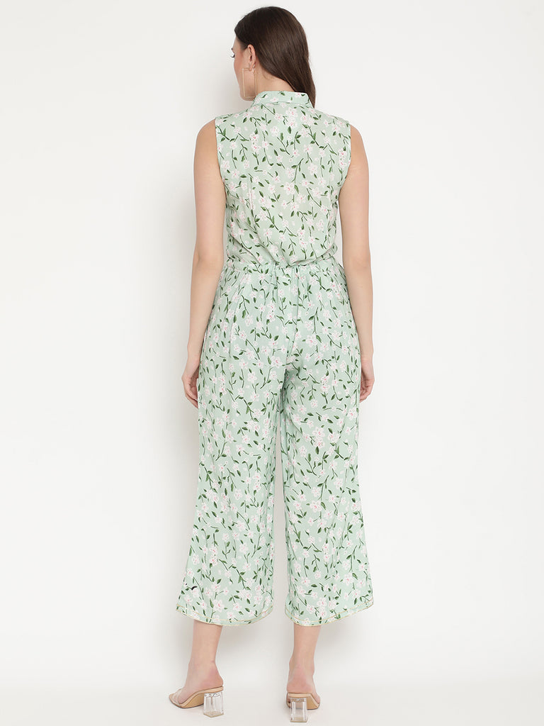 Women's Mint Rayon Printed Jumpsuit