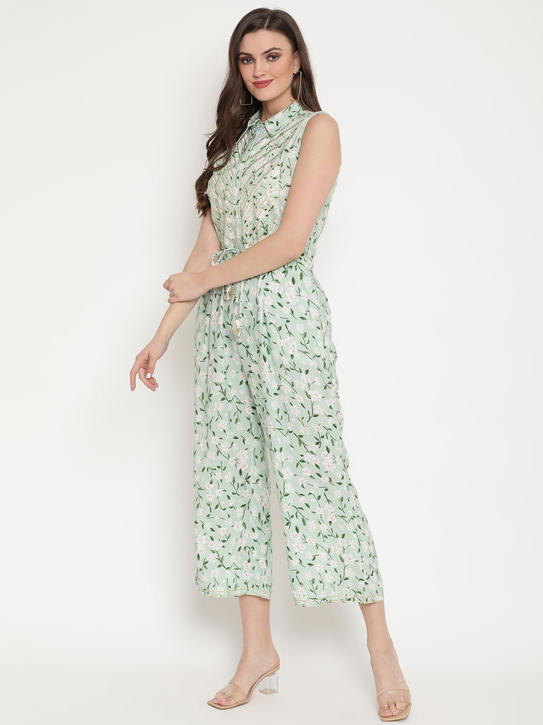 Women's Mint Rayon Printed Jumpsuit