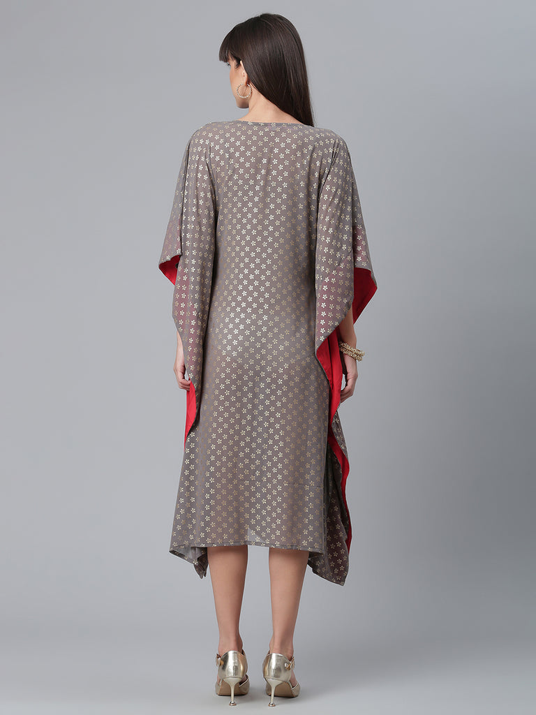 Women's Georgette Grey Colour Gold Foil Printed Kaftan