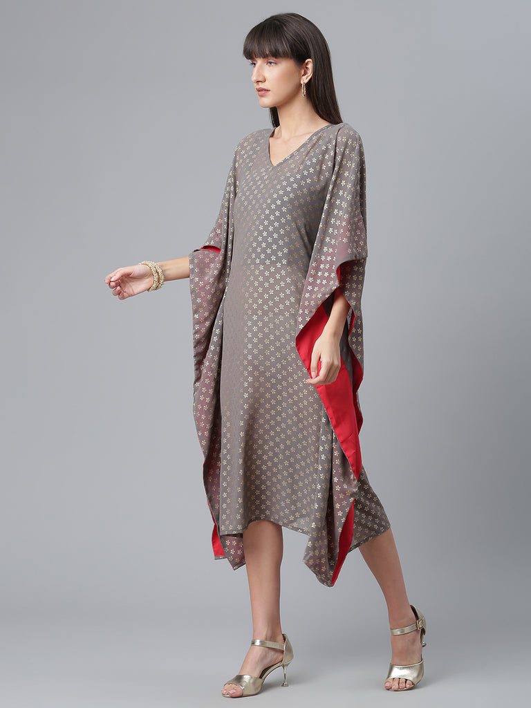 Women's Georgette Grey Colour Gold Foil Printed Kaftan