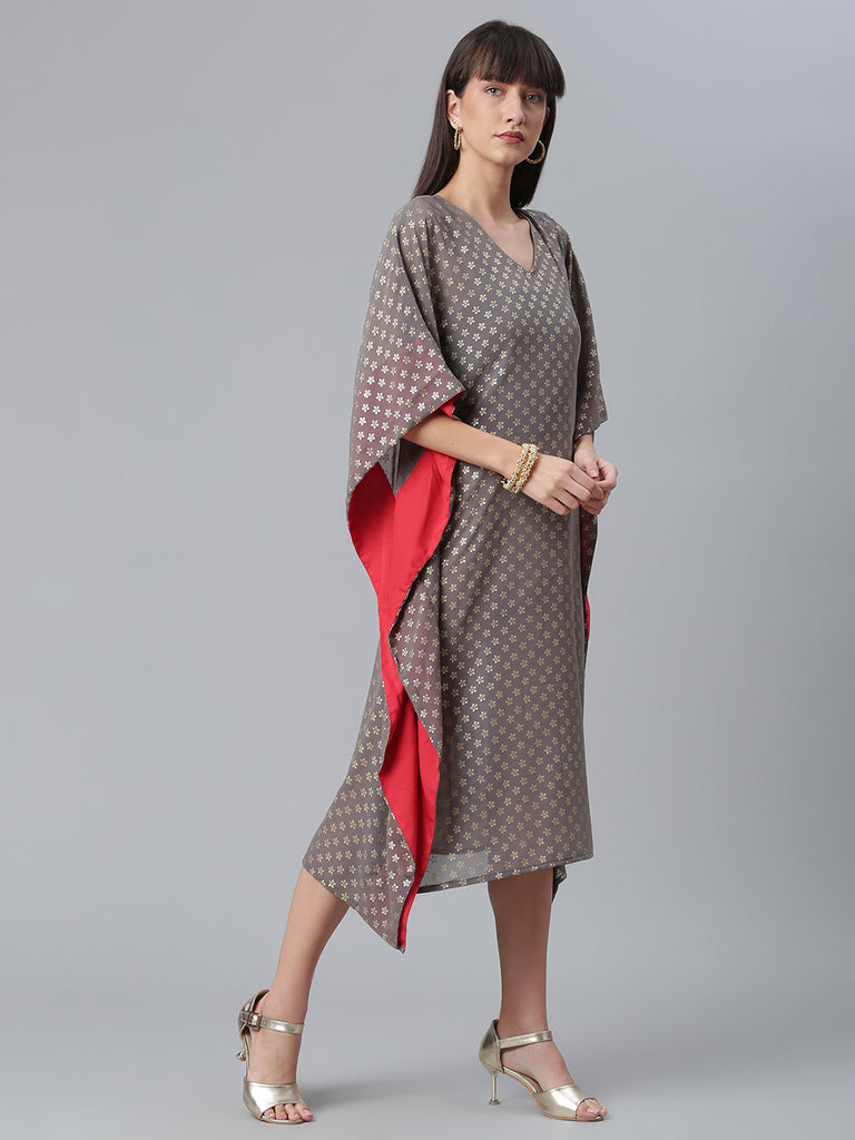 Women's Georgette Grey Colour Gold Foil Printed Kaftan