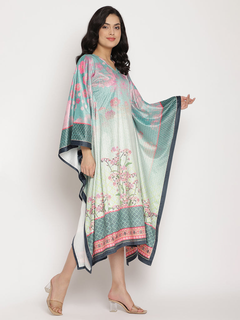 Women's Sea Green Digital Print Velvet Kafta