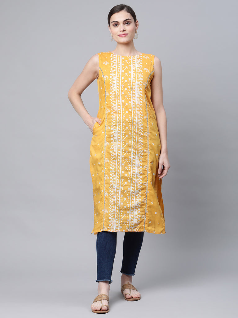 Women's Mustard Cotton Printed Kurta