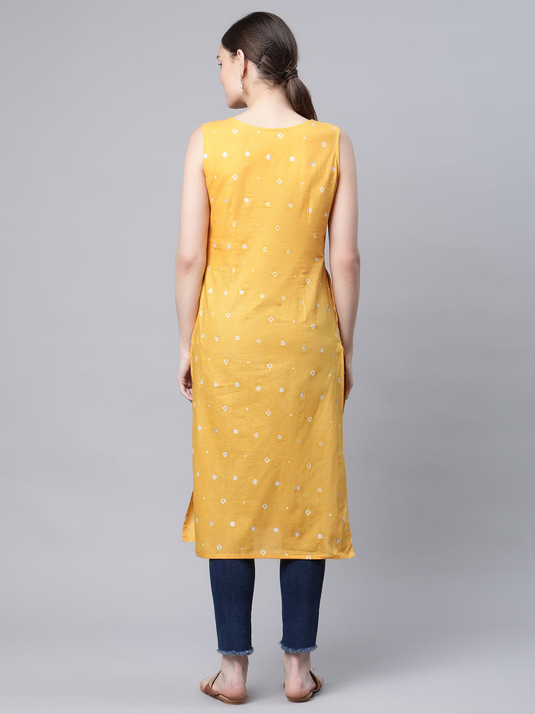 Women's Mustard Cotton Printed Kurta