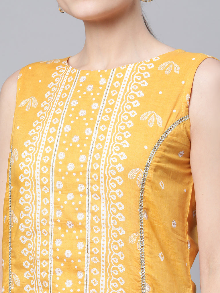 Women's Mustard Cotton Printed Kurta