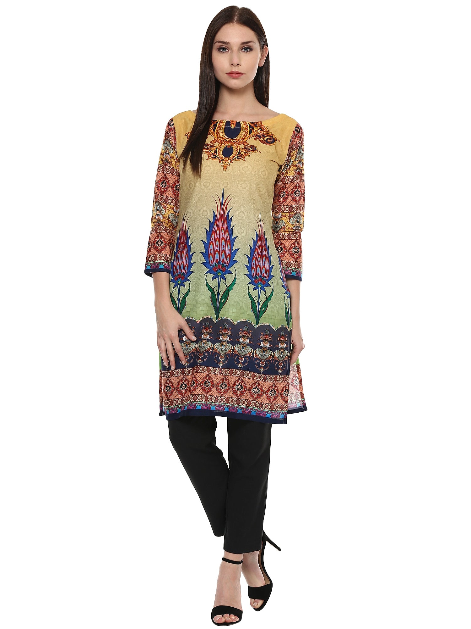 Women's Multicoloured Digital Printed Cotton Only Kurti - Ahalyaa